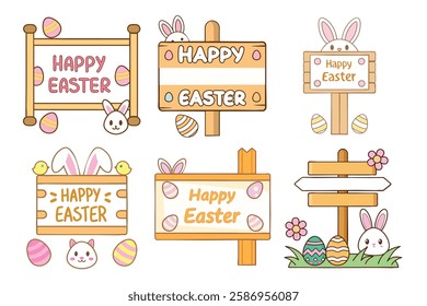 A Bundle of Cute Wooden sign vector cartoon illustration Easter day