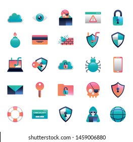 bundle of cyber security colorful set icons vector illustration design