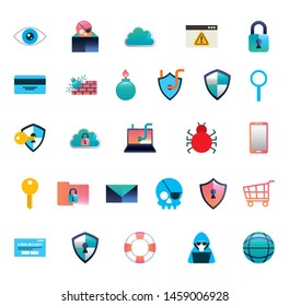 bundle of cyber security colorful set icons vector illustration design