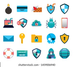 bundle of cyber security colorful set icons vector illustration design