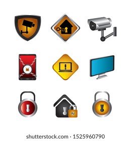 bundle of cyber security and icons vector illustration design