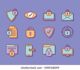 bundle of cyber security icons vector illustration design