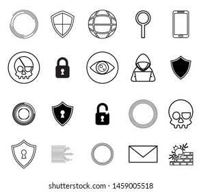 bundle of cyber security monochrome set icons vector illustration design