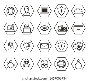 bundle of cyber security monochrome set icons vector illustration design