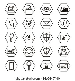 bundle of cyber security monochrome set icons vector illustration design