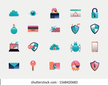 bundle of cyber security set icons vector illustration design