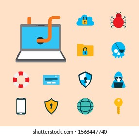 bundle of cyber security set icons vector illustration design