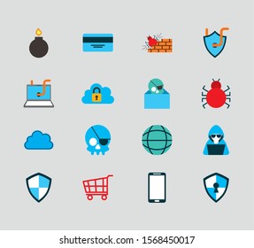 bundle of cyber security set icons vector illustration design