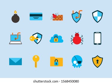 bundle of cyber security set icons vector illustration design