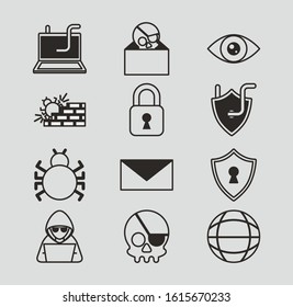 bundle of cyber security set icons vector illustration design