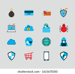 bundle of cyber security set icons vector illustration design