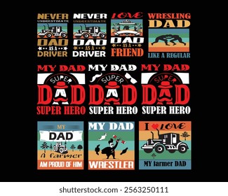 A bundle of DAD t-shirt design. Vector Illustration quotes. Design template for t shirt lettering, typography, print, poster, banner, gift card, label sticker, flyer, mug. T-shirt niches.