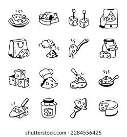 A Bundle of Dairy Food Hand Drawn Icons
