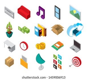 bundle of data center storage isometric set icons vector illustration design