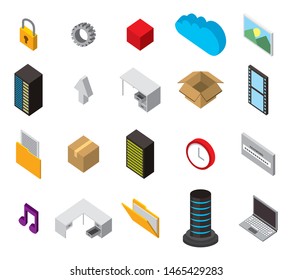 bundle of data center storage isometric set icons vector illustration design