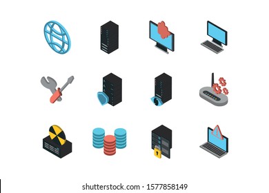 bundle of data server set icons vector illustration design