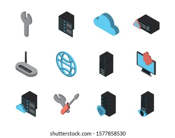 bundle of data server set icons vector illustration design