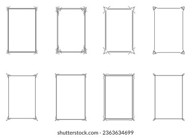 Bundle of decorative frames. Design style retro ornamental frames, vintage rectangle ornament and ornate border isolated on white background. Design print for illustration, card, wedding frame. Set 6