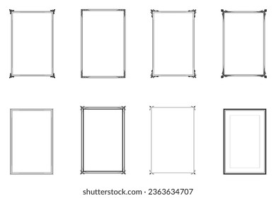 Bundle of decorative frames. Design style retro ornamental frames, vintage rectangle ornament and ornate border isolated on white background. Design print for illustration, card, wedding frame. Set 2