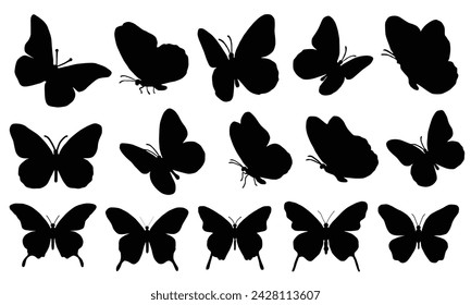 Bundle of Delicate Hand Drawn Butterfly Silhouettes