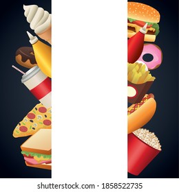 bundle of delicious fast food menu frame vector illustration design