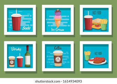 bundle of delicious fast food vector illustration design