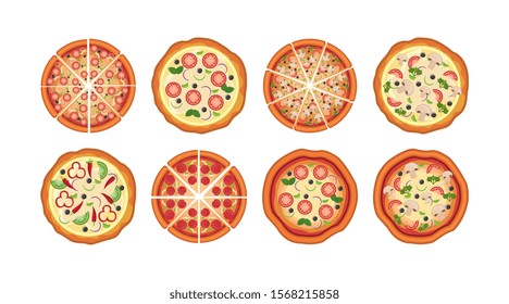 bundle of delicious pizza icons vector illustration design