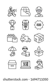Vektorillustration-Illustrationsdesign des Pakets der Auslieferungsdienstsymbole