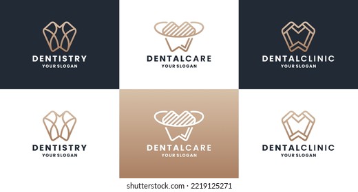 bundle dental care, dentistry, dentist logo design with golden color