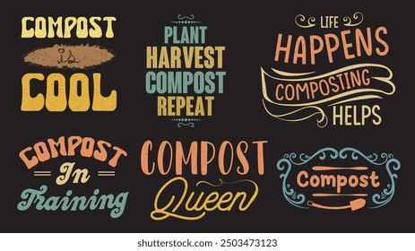 Bundle design of compost. typography, t shirt, poster, label, design. Compost typography design sets.