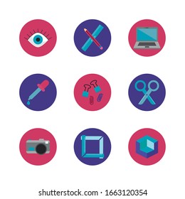 bundle of designer set block and flat icons vector illustration design