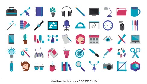 bundle of designer set flat icons vector illustration design