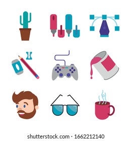 bundle of designer set flat icons vector illustration design