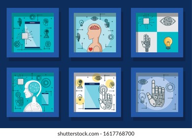 bundle of designs artificial intelligence and icons vector illustration design