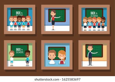 bundle designs of back to school with people vector illustration design