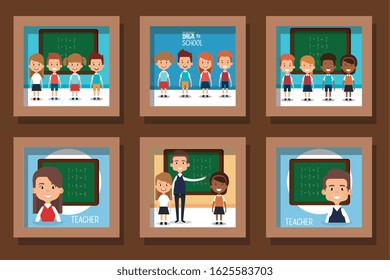 bundle designs of back to school with people vector illustration design