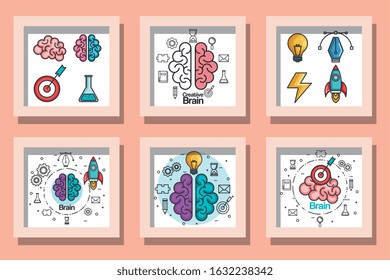bundle designs of brainstorming and icons vector illustration design