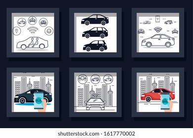 bundle of designs cars smart vector illustration design