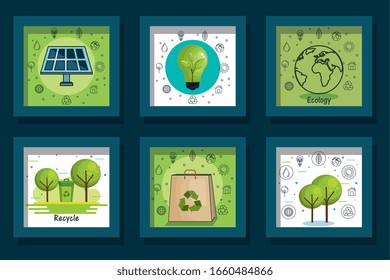 bundle designs of friendly and recycle icons vector illustration design