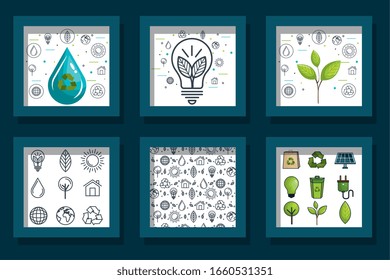 diseños de conjuntos de iconos amigables y reciclables Iconos vectoriales diseño