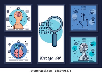 bundle of designs intelligence artificial and set icons vector illustration design
