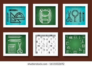 bundle of designs school education supplies vector illustration design