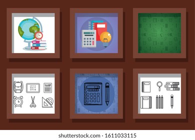 bundle of designs school education supplies vector illustration design