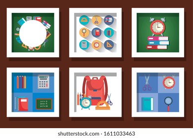 bundle of designs school education supplies vector illustration design