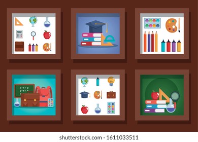 bundle of designs school education supplies vector illustration design