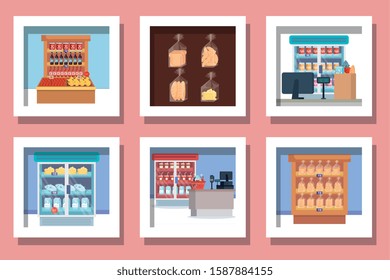 bundle of designs supermarket products vector illustration design