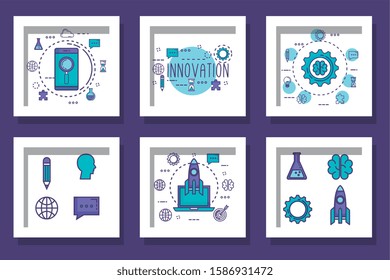 bundle with designs of teamwork and icons vector illustration design