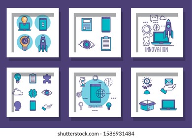 bundle with designs of teamwork and icons vector illustration design