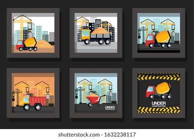 bundle designs of under construction and icons vector illustration design