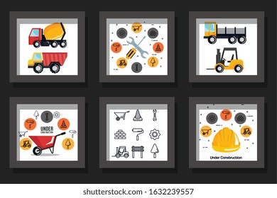 bundle designs of under construction and icons vector illustration design